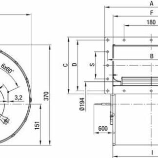D4D225-CC01-02 — Moto-turbine centrifuge double ouïe ebm-papst, Ø225 mm, technologie AC triphasé — ebm-papst