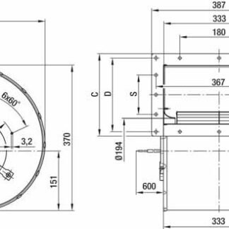 D4D225-FH02-01 — Moto-turbine centrifuge double ouïe ebm-papst, Ø225 mm, technologie AC triphasé — ebm-papst