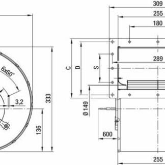 D4E180-BA02-02 — Moto-turbine centrifuge double ouïe ebm-papst, Ø180 mm, technologie AC monophasé — ebm-papst