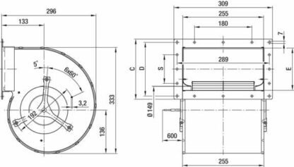 D4E180-BA02-02 — Moto-turbine centrifuge double ouïe ebm-papst, Ø180 mm, technologie AC monophasé — ebm-papst