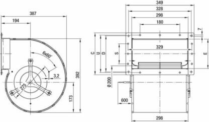 D4E250-CA01-01 — Moto-turbine centrifuge double ouïe ebm-papst, Ø250 mm, technologie AC monophasé — ebm-papst