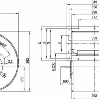 D6E250-BA01-01 — Moto-turbine centrifuge double ouïe ebm-papst, Ø250 mm, technologie AC monophasé — ebm-papst