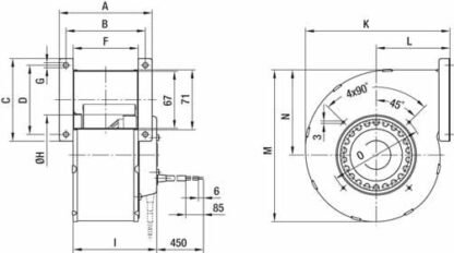 G2E120-CR21-01 — Ventilateur centrifuge pales incurvées vers l'avant (ouïe simple) ebm-papst, Ø120 mm, technologie AC monophasé — ebm-papst