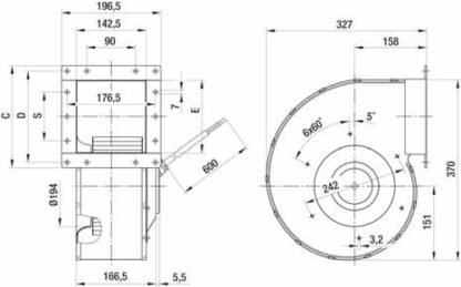 G4D225-FK10-03 — Ventilateur centrifuge pales incurvées vers l'avant (ouïe simple) ebm-papst, Ø225 mm, technologie AC triphasé — ebm-papst