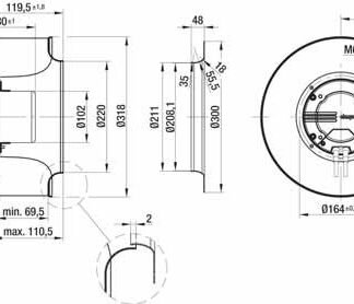 K3G310-AJ23-81 — Moto-turbine centrifuge double ouïe ebm-papst, Ø310 mm, technologie EC (GreenTech) — ebm-papst