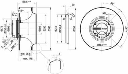 K3G355-AM36-81 — Moto-turbine centrifuge double ouïe ebm-papst, Ø355 mm, technologie EC (GreenTech) — ebm-papst
