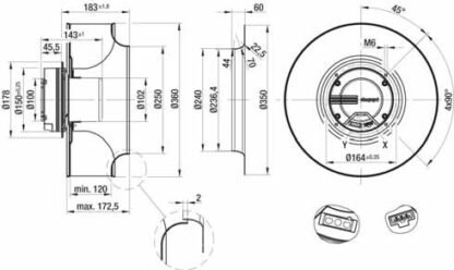 K3G355-AN31-61 — Moto-turbine centrifuge double ouïe ebm-papst, Ø355 mm, technologie EC (GreenTech) — ebm-papst
