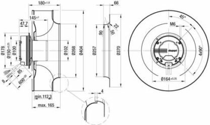 K3G400-AC28-72 — Moto-turbine centrifuge double ouïe ebm-papst, Ø400 mm, technologie EC (GreenTech) — ebm-papst