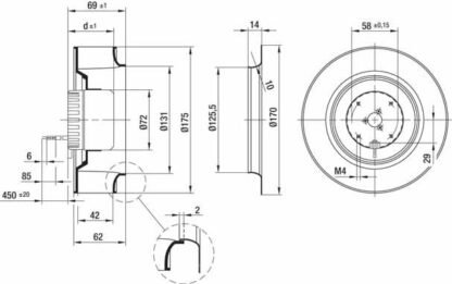 R1G175-AB41-02 — Ventilateur centrifuge pales incurvées vers l'arrière ebm-papst, Ø175 mm, technologie EC (GreenTech) — ebm-papst