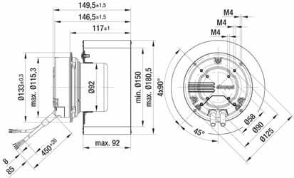 R3G180-AU60-01 — Ventilateur centrifuge pales incurvées vers l'arrière ebm-papst, Ø180 mm, technologie EC (GreenTech) — ebm-papst