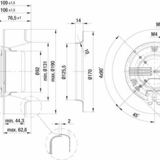 R3G190-AF60-01 — Ventilateur centrifuge pales incurvées vers l'arrière ebm-papst, Ø190 mm, technologie EC (GreenTech) — ebm-papst