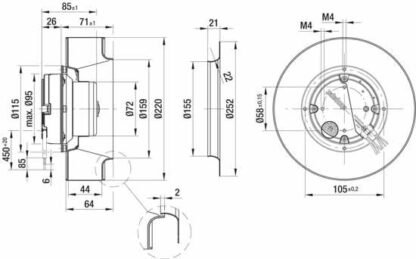 R3G220-AD17-02 — Ventilateur centrifuge pales incurvées vers l'arrière ebm-papst, Ø220 mm, technologie EC (GreenTech) — ebm-papst