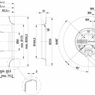 R3G250-AH74-01 — Ventilateur centrifuge pales incurvées vers l'arrière ebm-papst, Ø250 mm, technologie EC (GreenTech) — ebm-papst