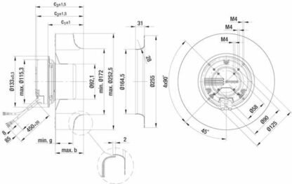 R3G250-AM50-01 — Ventilateur centrifuge pales incurvées vers l'arrière ebm-papst, Ø250 mm, technologie EC (GreenTech) — ebm-papst