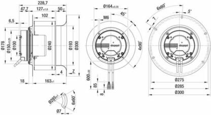R3G250-AQ28-71 — Ventilateur centrifuge pales incurvées vers l'arrière ebm-papst, Ø250 mm, technologie EC (GreenTech) — ebm-papst