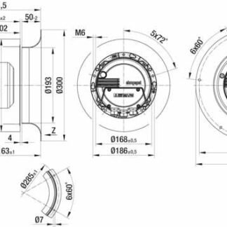 R3G250-AS51-11 — Ventilateur centrifuge pales incurvées vers l'arrière ebm-papst, Ø250 mm, technologie EC (GreenTech) — ebm-papst