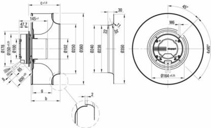 R3G355-AM29-71 — Ventilateur centrifuge pales incurvées vers l'arrière ebm-papst, Ø355 mm, technologie EC (GreenTech) — ebm-papst