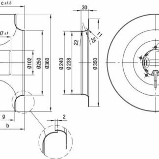 R3G355-AN18-30 — Ventilateur centrifuge pales incurvées vers l'arrière ebm-papst, Ø355 mm, technologie EC (GreenTech) — ebm-papst