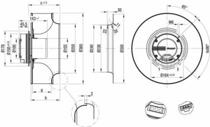R3G355-AN31-61 — Ventilateur centrifuge pales incurvées vers l'arrière ebm-papst, Ø355 mm, technologie EC (GreenTech) — ebm-papst