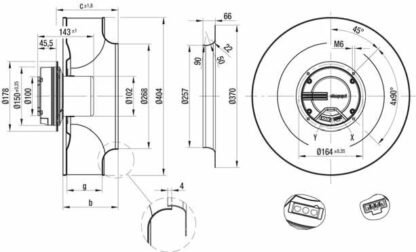 R3G400-AD27-61 — Ventilateur centrifuge pales incurvées vers l'arrière ebm-papst, Ø400 mm, technologie EC (GreenTech) — ebm-papst
