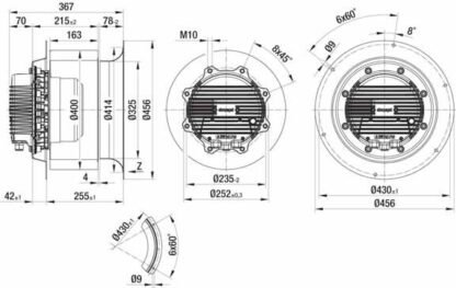 R3G400-AR04-03 — Ventilateur centrifuge pales incurvées vers l'arrière ebm-papst, Ø400 mm, technologie EC (GreenTech) — ebm-papst