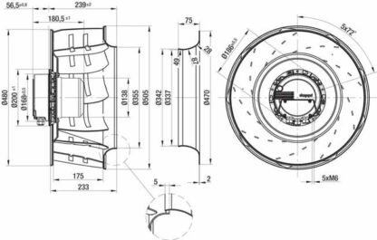 R3G500-AG34-01 — Ventilateur centrifuge pales incurvées vers l'arrière ebm-papst, Ø500 mm, technologie EC (GreenTech) — ebm-papst