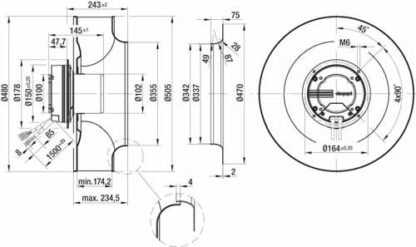 R3G500-AR34-71 — Ventilateur centrifuge pales incurvées vers l'arrière ebm-papst, Ø500 mm, technologie EC (GreenTech) — ebm-papst