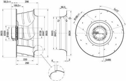 R3G630-AF36-01 — Ventilateur centrifuge pales incurvées vers l'arrière ebm-papst, Ø630 mm, technologie EC (GreenTech) — ebm-papst