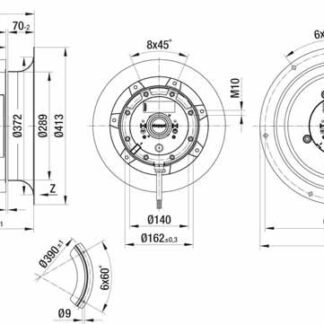 R4D355-CM03-01 — Ventilateur centrifuge pales incurvées vers l'arrière ebm-papst, Ø355 mm, technologie AC triphasé — ebm-papst