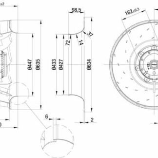 R4D630-AW01-01 — Ventilateur centrifuge pales incurvées vers l'arrière ebm-papst, Ø630 mm, technologie AC triphasé — ebm-papst
