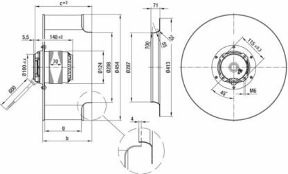 R4E450-AB09-06 — Ventilateur centrifuge pales incurvées vers l'arrière ebm-papst, Ø450 mm, technologie AC monophasé — ebm-papst