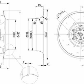 R4E450-AK01-01 — Ventilateur centrifuge pales incurvées vers l'arrière ebm-papst, Ø450 mm, technologie AC monophasé — ebm-papst