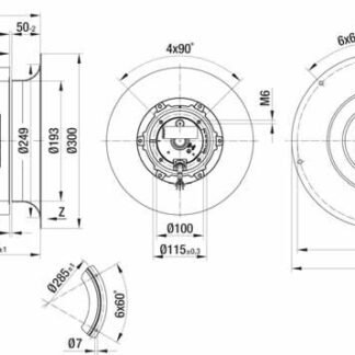 R6D250-CE01-01 — Ventilateur centrifuge pales incurvées vers l'arrière ebm-papst, Ø250 mm, technologie AC triphasé — ebm-papst