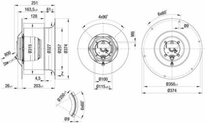 R6D310-CG03-01 — Ventilateur centrifuge pales incurvées vers l'arrière ebm-papst, Ø310 mm, technologie AC triphasé — ebm-papst