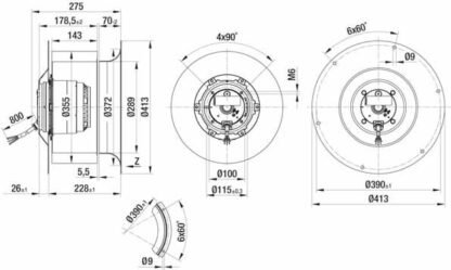 R6D355-CI05-01 — Ventilateur centrifuge pales incurvées vers l'arrière ebm-papst, Ø355 mm, technologie AC triphasé — ebm-papst