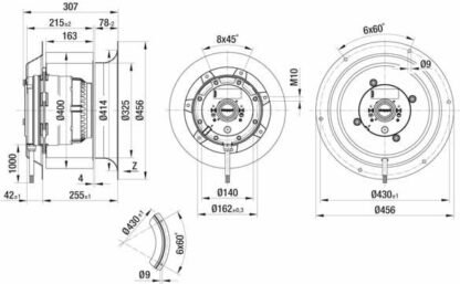 R6D400-CM05-01 — Ventilateur centrifuge pales incurvées vers l'arrière ebm-papst, Ø400 mm, technologie AC triphasé — ebm-papst