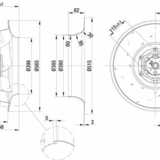 R6D560-AH05-01 — Ventilateur centrifuge pales incurvées vers l'arrière ebm-papst, Ø560 mm, technologie AC triphasé — ebm-papst