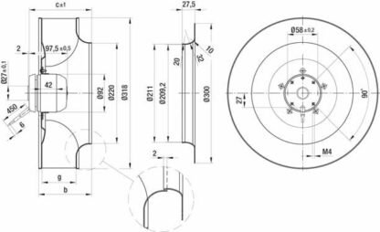 R6E310-AI04-01 — Ventilateur centrifuge pales incurvées vers l'arrière ebm-papst, Ø310 mm, technologie AC monophasé — ebm-papst